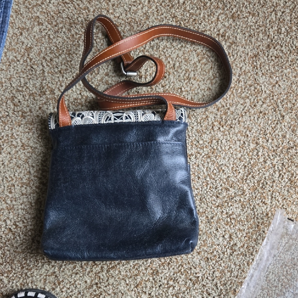 Patricia Nash Navy Leather Crossbody Bag with Tan Strap